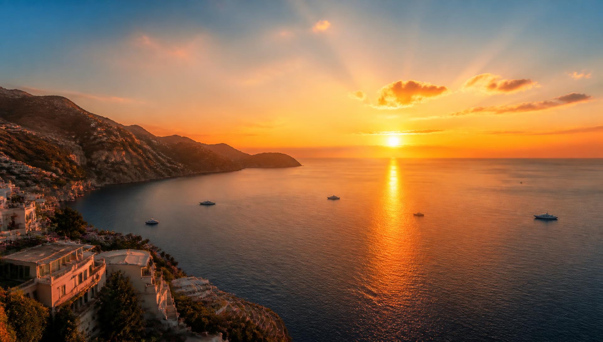 Coucher de soleil doré sur la mer Méditerranée à Saïdia